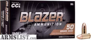 CCI BLAZER BRASS 9MM LUGER 124GR FMJ from C&S Shooters LLC near Ozawkie, Topeka, KS